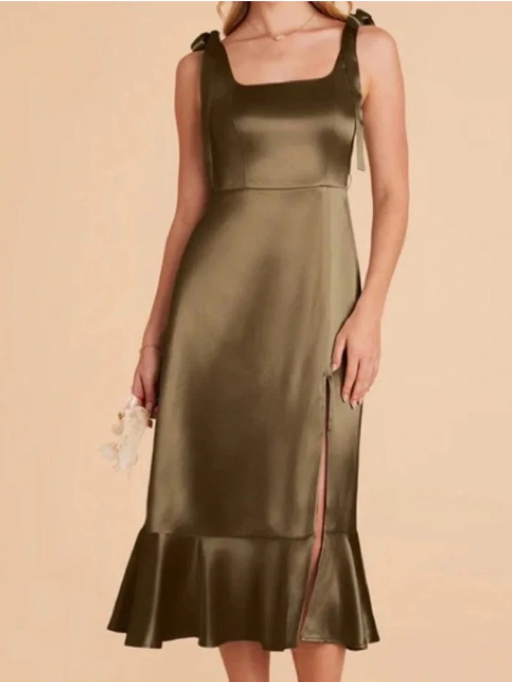 Birdy Grey Eugenia Midi Dress Olive Shiny Satin Bridesmaid